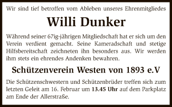 Traueranzeige von Willi Dunker von SYK