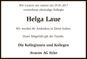 Traueranzeige von Helga Laue von SYK