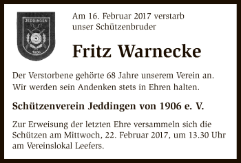 Traueranzeige von Fritz Warnecke von SYK