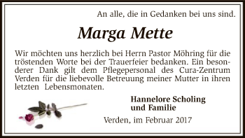 Traueranzeige von Marga Mette von SYK