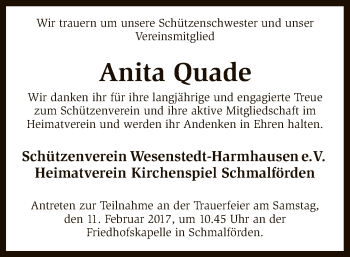 Traueranzeige von Anita Quade von SYK