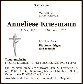 Traueranzeige von Anneliese Kriesmann von SYK