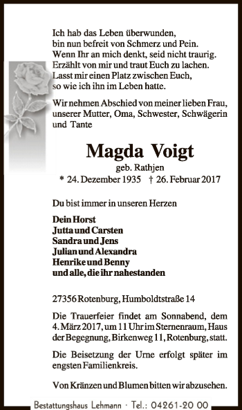 Traueranzeige von Magda Voigt von SYK