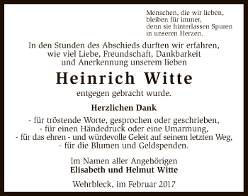 Traueranzeige von Heinrich Witte von SYK