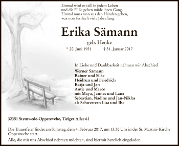 Traueranzeige von Erika Sämann von SYK