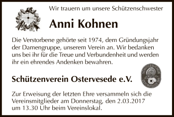 Traueranzeige von Anni Kohnen von SYK