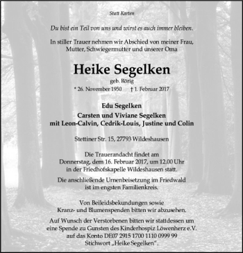 Traueranzeige von Heike Segelken von SYK