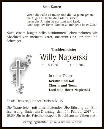 Traueranzeige von Willy Napierski von SYK