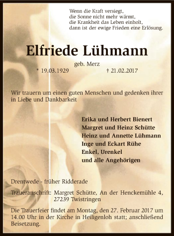 Traueranzeige von Elfriede Lühmann von SYK