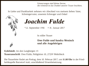 Traueranzeige von Joachim Fulde von SYK