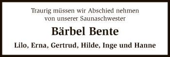 Traueranzeige von Bärbel Bente von SYK