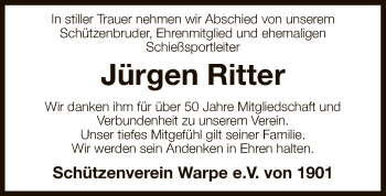 Traueranzeige von Jürgen Ritter von SYK