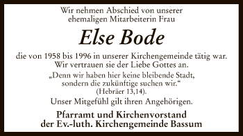 Traueranzeige von Else Bode von SYK