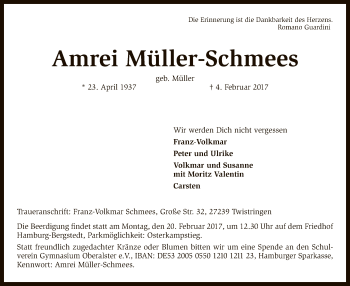 Traueranzeige von Amrei Müller-Schmees von SYK