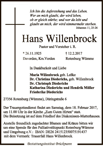 Traueranzeige von Hans Willenbrock von SYK