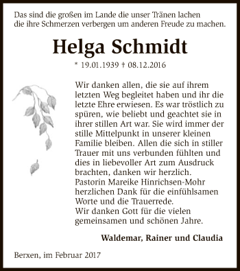 Traueranzeige von Helga Schmidt von SYK