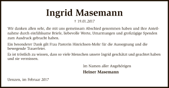 Traueranzeige von Ingrid Masemann von SYK