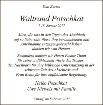 Traueranzeige von Waltraud Potschkat von SYK