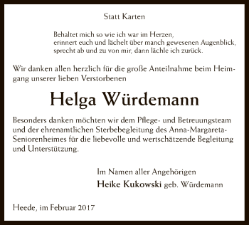 Traueranzeige von Helga Würdemann von SYK