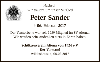 Traueranzeige von Peter Sander von SYK