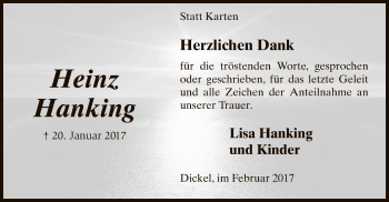 Traueranzeige von Heinz Hanking von SYK