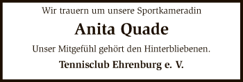 Traueranzeige von Anita Quade von SYK