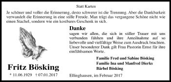 Traueranzeige von Fritz Bösking von SYK