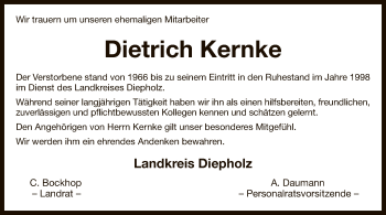 Traueranzeige von Dietrich Kernke von SYK