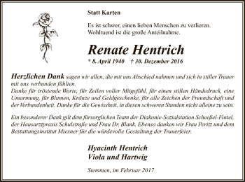 Traueranzeige von Renate Hentrich von SYK