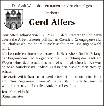 Traueranzeige von Gerd Alfers von SYK