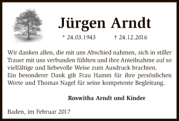 Traueranzeige von Jürgen Arndt von SYK