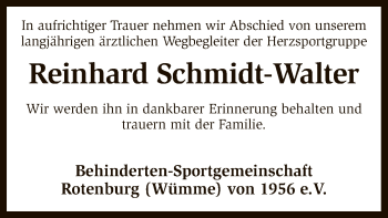 Traueranzeige von Reinhard Schmidt-Walter von SYK