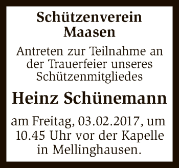 Traueranzeige von Heinz Schünemann von SYK