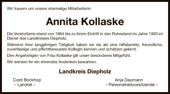 Traueranzeige von Annita Kollaske von SYK