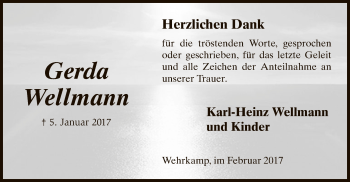 Traueranzeige von Gerda Wellmann von SYK