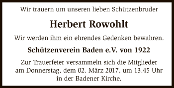 Traueranzeige von Herbert Rowohlt von SYK
