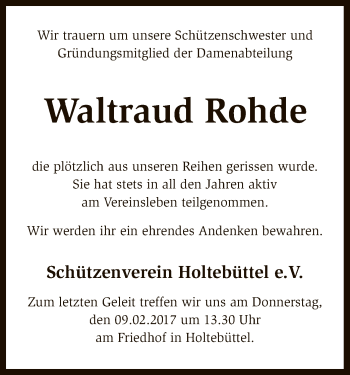 Traueranzeige von Waltraud Rohde von SYK