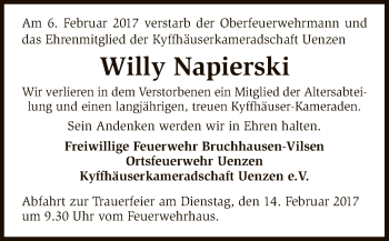 Traueranzeige von Willy Napierski von SYK