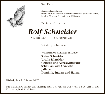 Traueranzeige von Rolf Schneider von SYK