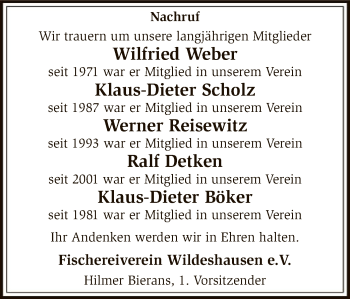 Traueranzeige von Werner Reisewitz von SYK