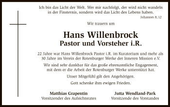 Traueranzeige von Hans Willenbrock von SYK