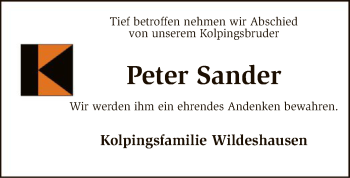 Traueranzeige von Peter Sander von SYK