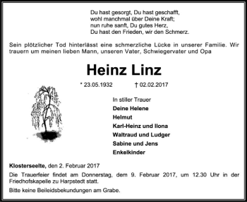 Traueranzeige von Heinz Linz von SYK