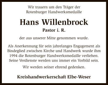Traueranzeige von Hans Willenbrock von SYK