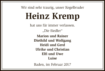 Traueranzeige von Heinz Kremp von SYK