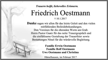 Traueranzeige von Friedrich Oestmann von SYK