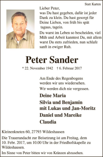 Traueranzeige von Peter Sander von SYK