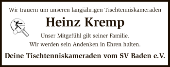 Traueranzeige von Heinz Kremp von SYK
