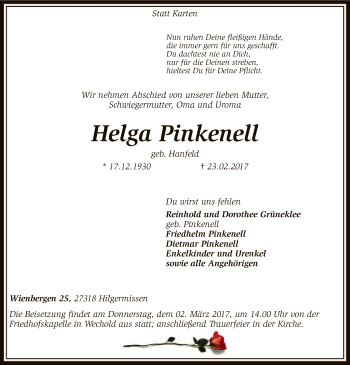 Traueranzeige von Helga Pinkenell von SYK