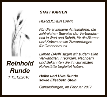 Traueranzeige von Reinhold Runde von SYK